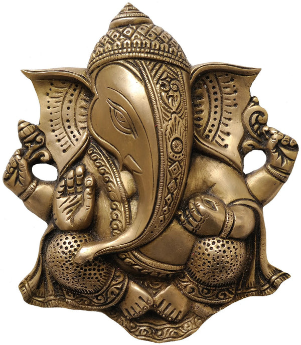 Brass Handmade Ganesha Wall Hanging 8 inches Mandir Setting