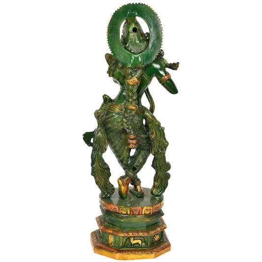 Handmade Brass Statue of Lord Krishna with Long Choti 17 Inches