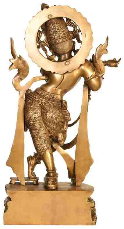 Handmade natural Brass Statue of Venugopala (Flute-Playing Krishna) Wearing Khadau 22 INCHES Craft Detail