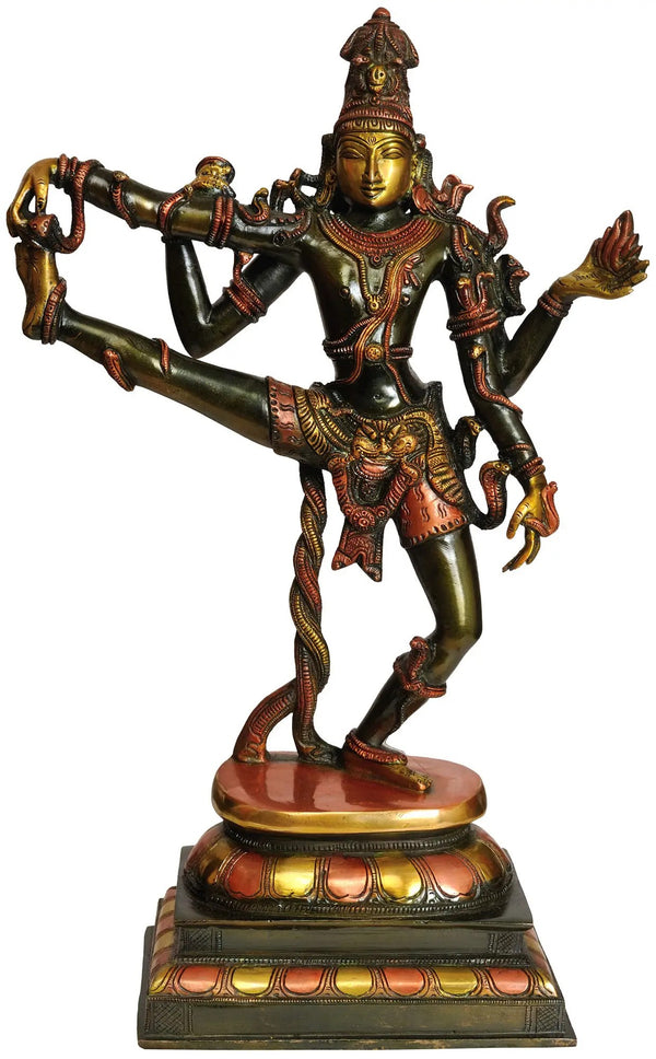 Handmade Henna touch Brass Statue of Natesh, The Deity of Performing Arts | 18 Inches Mandir Setting