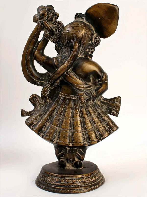 Antique Brass Statue of Shri Krishna as Shrinathji (Height: 13 Inches) Study Setting