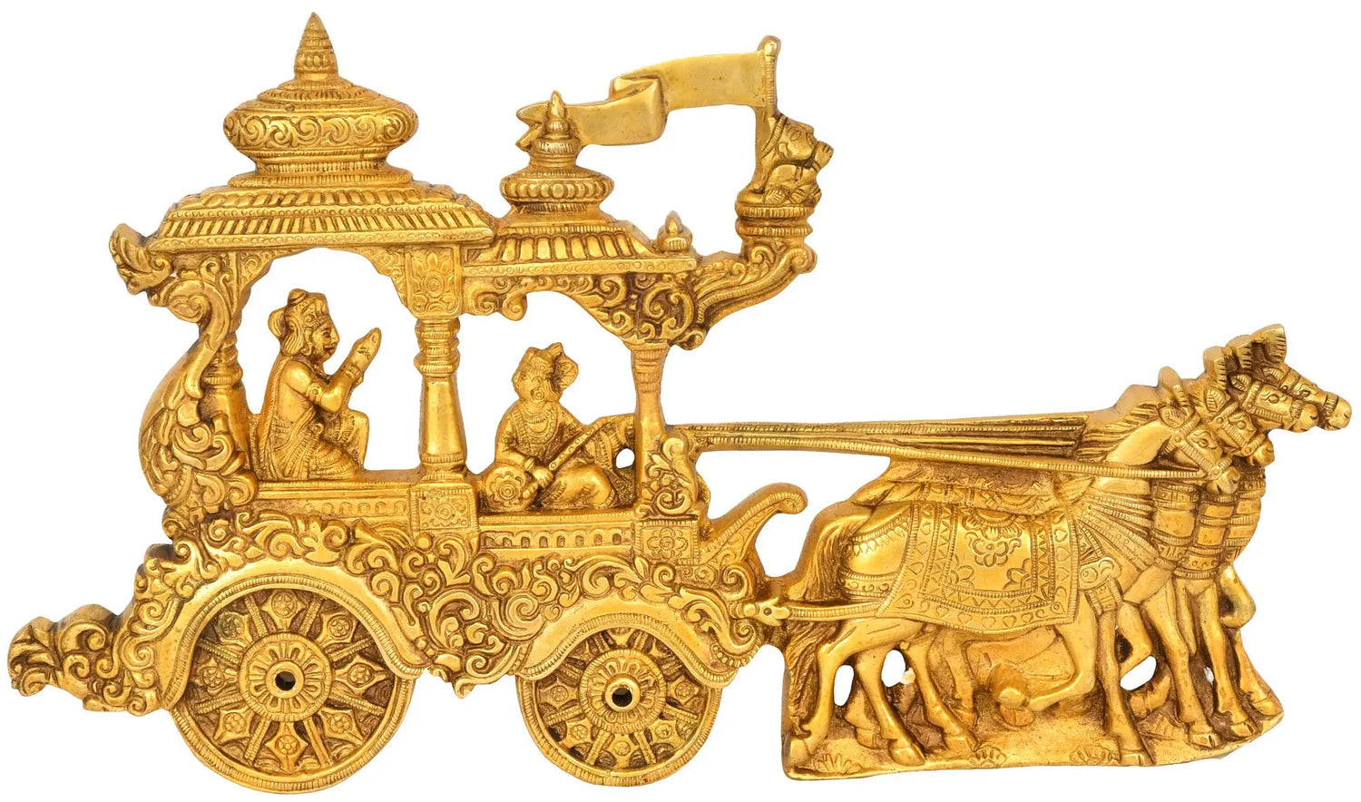 Handmade Natural Brass Wall Hanging Statue of Gita Upadesha 13 Inches