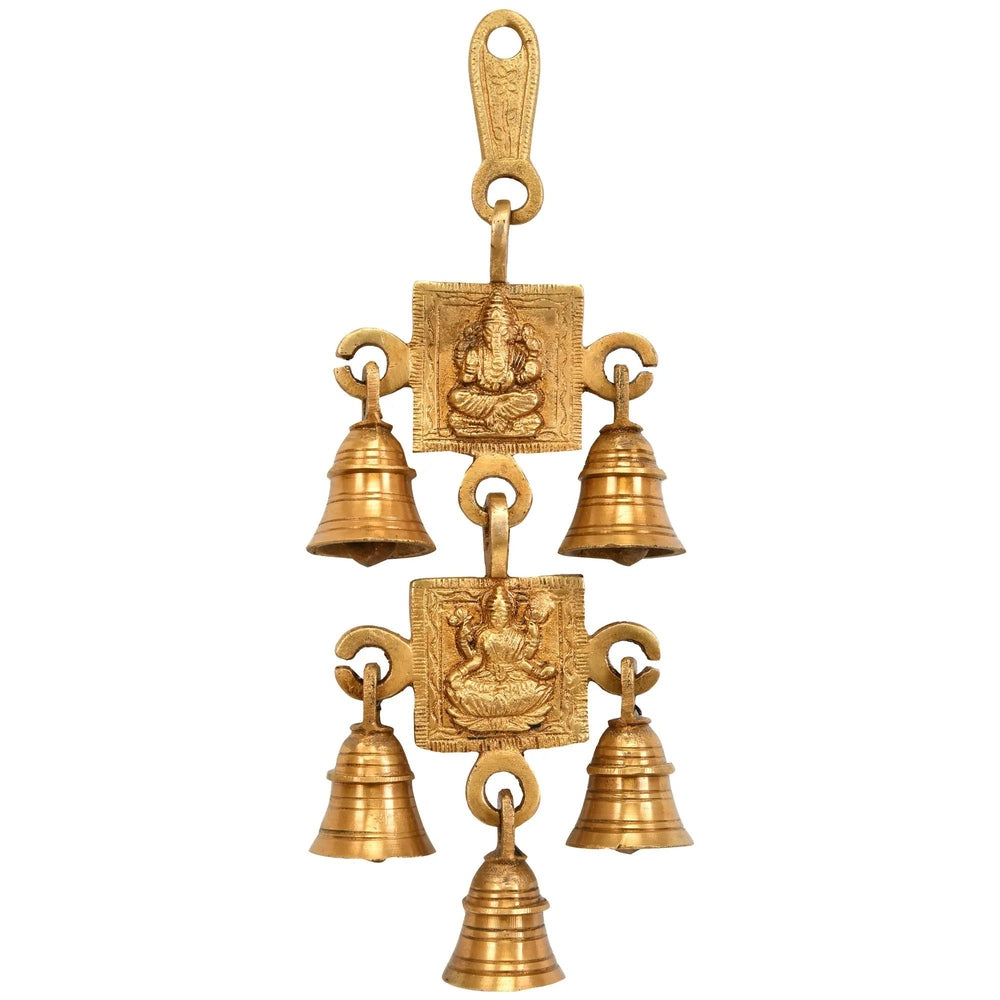 Brass Lord Ganesha and Lakshmi Wall Hanging Bells