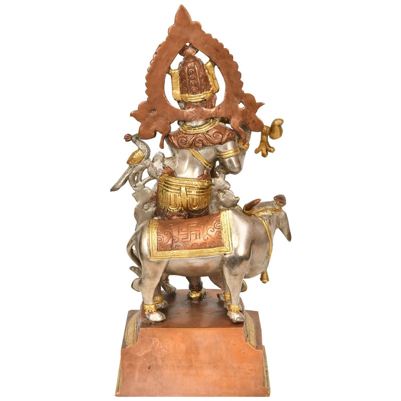 Handcrafted Brown silver gold Brass Sculpture depicting the Resplendence of Venugopala 14 Inches