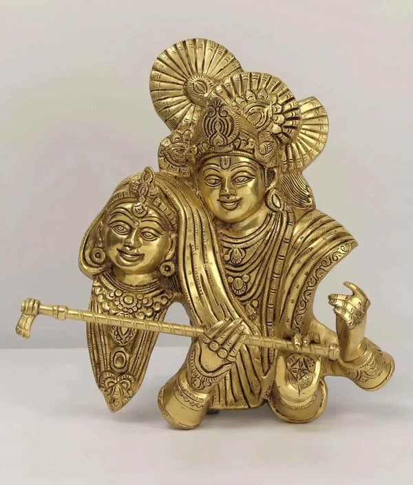 Brass Wall Hanging of Radha Krishna 13 inches Mandir Setting
