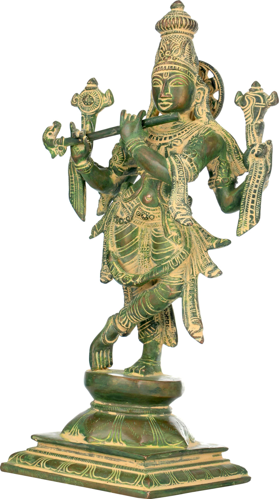 Blue Gold Handmade Brass Statue of Lord Krishna | God Idol for Temple 12 inches Craft Detail