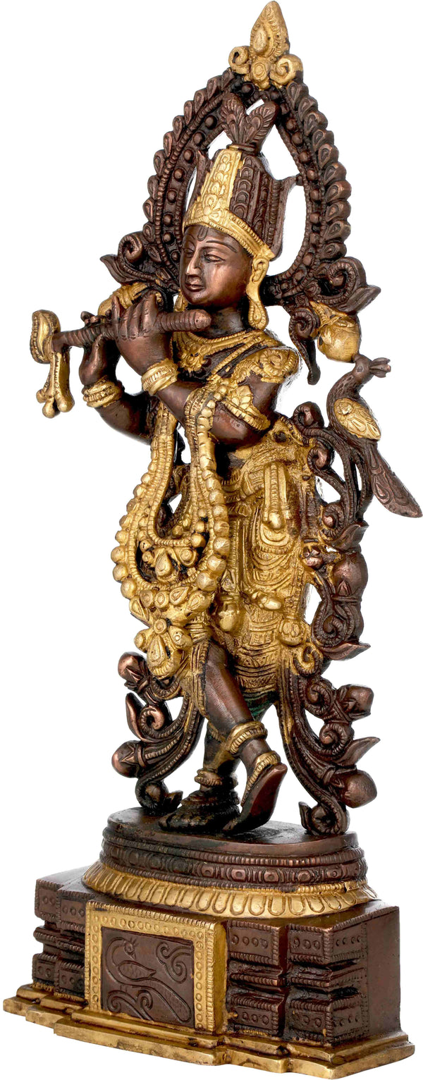 Handmade Brown gold Brass Statue of Peetambara Lord Krishna 13 inches Entryway Setting