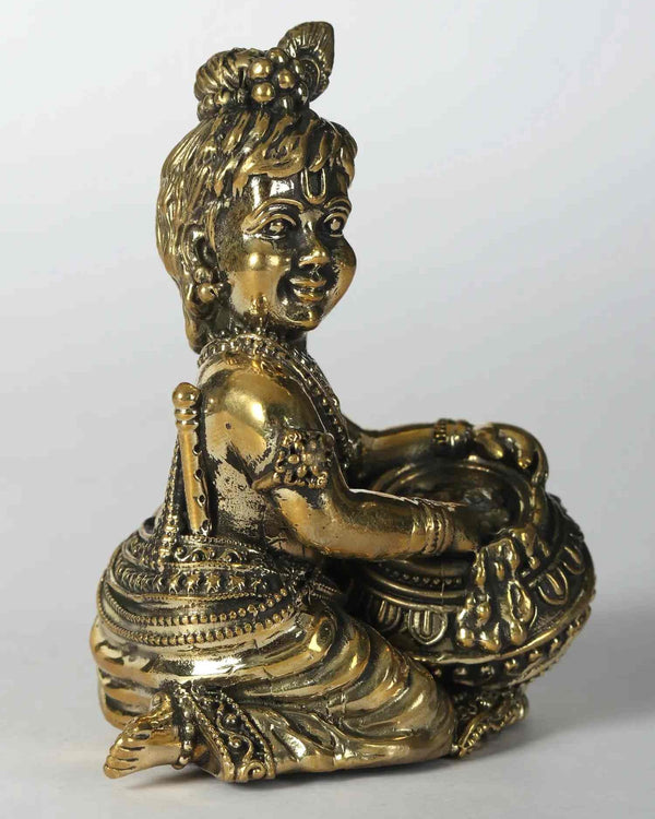 Small Brass Statue of Krishna, the Butter Thief 3 inches Entryway Setting