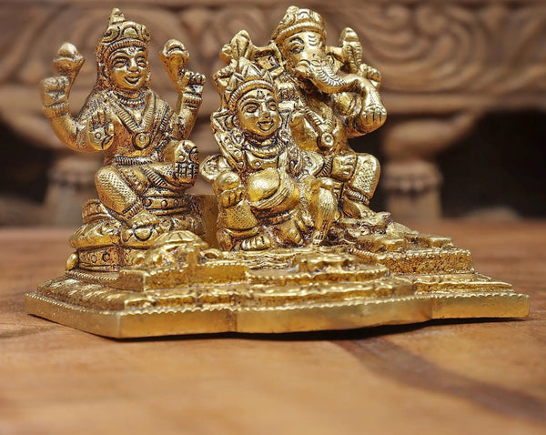 Brass Small Size Lakshmi Ganesha and Kubera Statue 2inches Entryway Setting