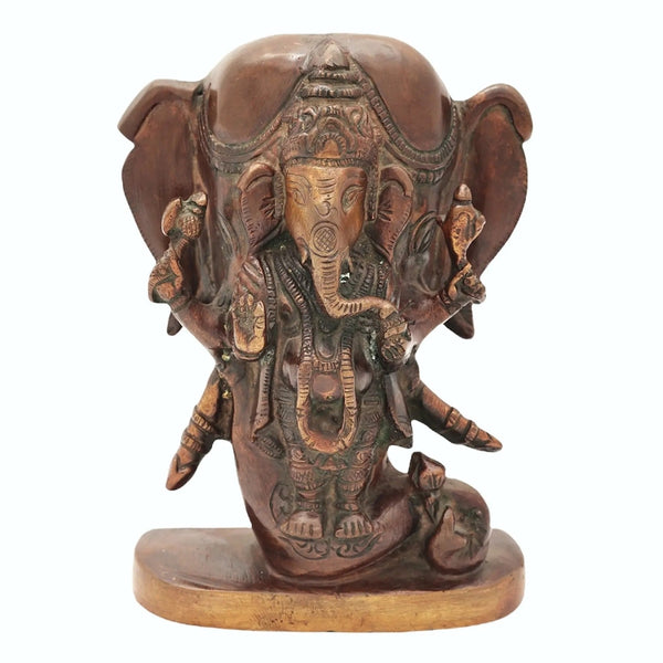 Brass Lord Ganesha Idol with an Elephant Head Backdrop 5 inches Mandir Setting