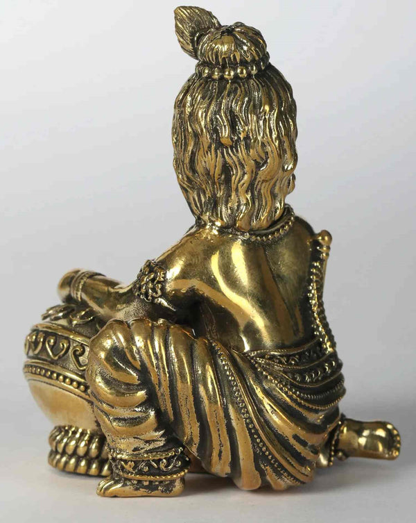 Small Brass Statue of Krishna, the Butter Thief 3 inches Study Setting