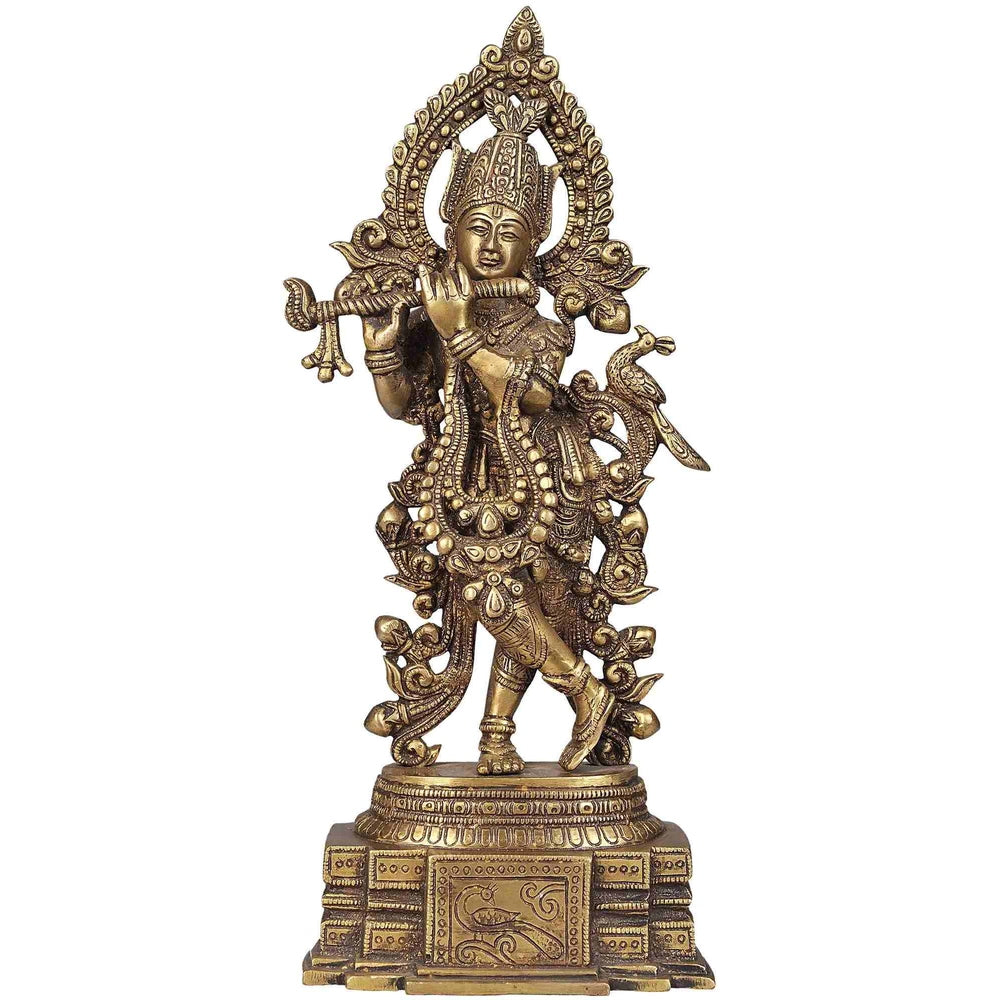 Handmade Natural Brass Statue of Peetambara Lord Krishna 13 inches