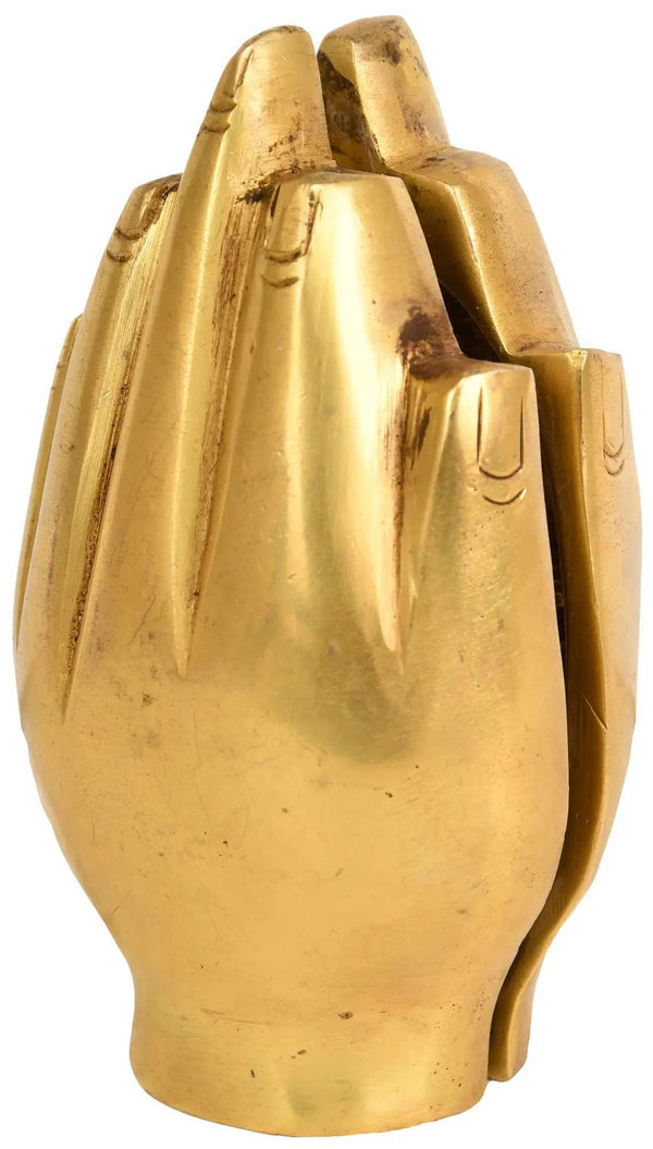 Brass Idol of Goddess Lakshmi and Lord Ganesha in a Blessing Hand 4 inches Entryway Setting
