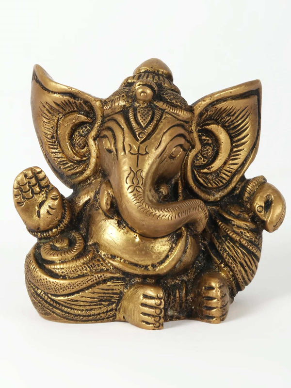 Brass Sculpture of Ganesha for Good Luck, Small Size 2 inches Mandir Setting