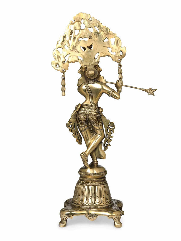 Handmade Brass Statue of Charming Krishna 14 Inches Study Setting