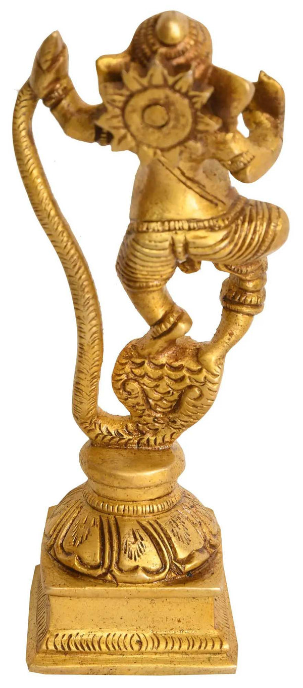 Brass Statue of Lord Ganesha Dancing on Kaliya 5 inches Entryway Setting