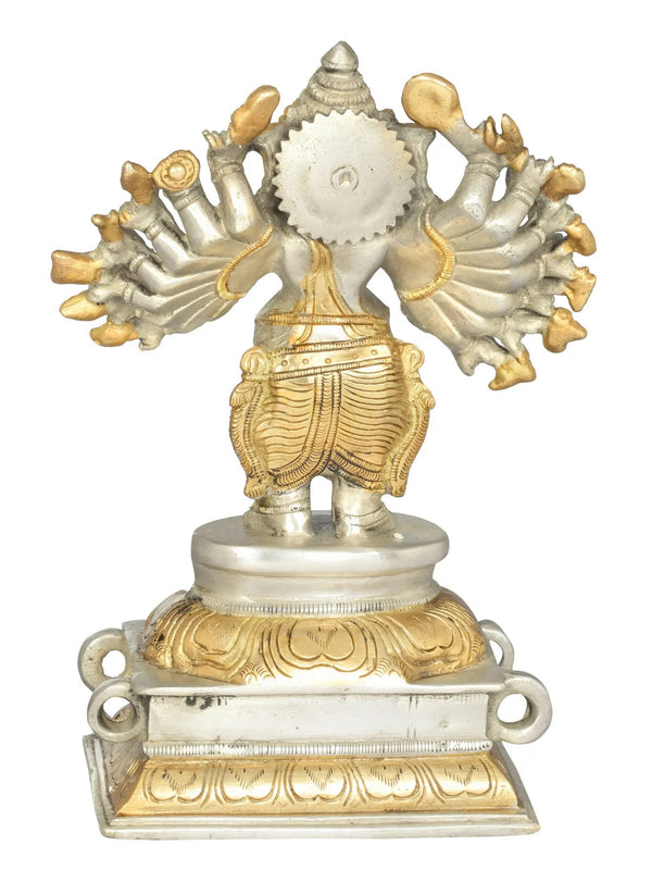 Brass Amazing silver Gold Sixteen-Armed Vira Ganesha Sculptures 8 inches Study Setting