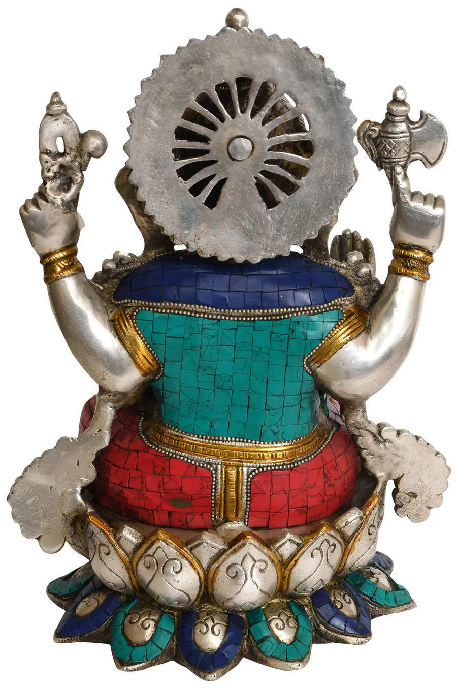 Brass Statue of Lord Ganesha Eating a Laddoo 12 inches Craft Detail