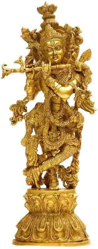 Gold Brass Statue of Murlidhar Krishna 18 Inches Craft Detail