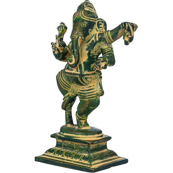 Handmade Brass Sculpture of Dancing Ganesha (Small) 4 inches Mandir Setting