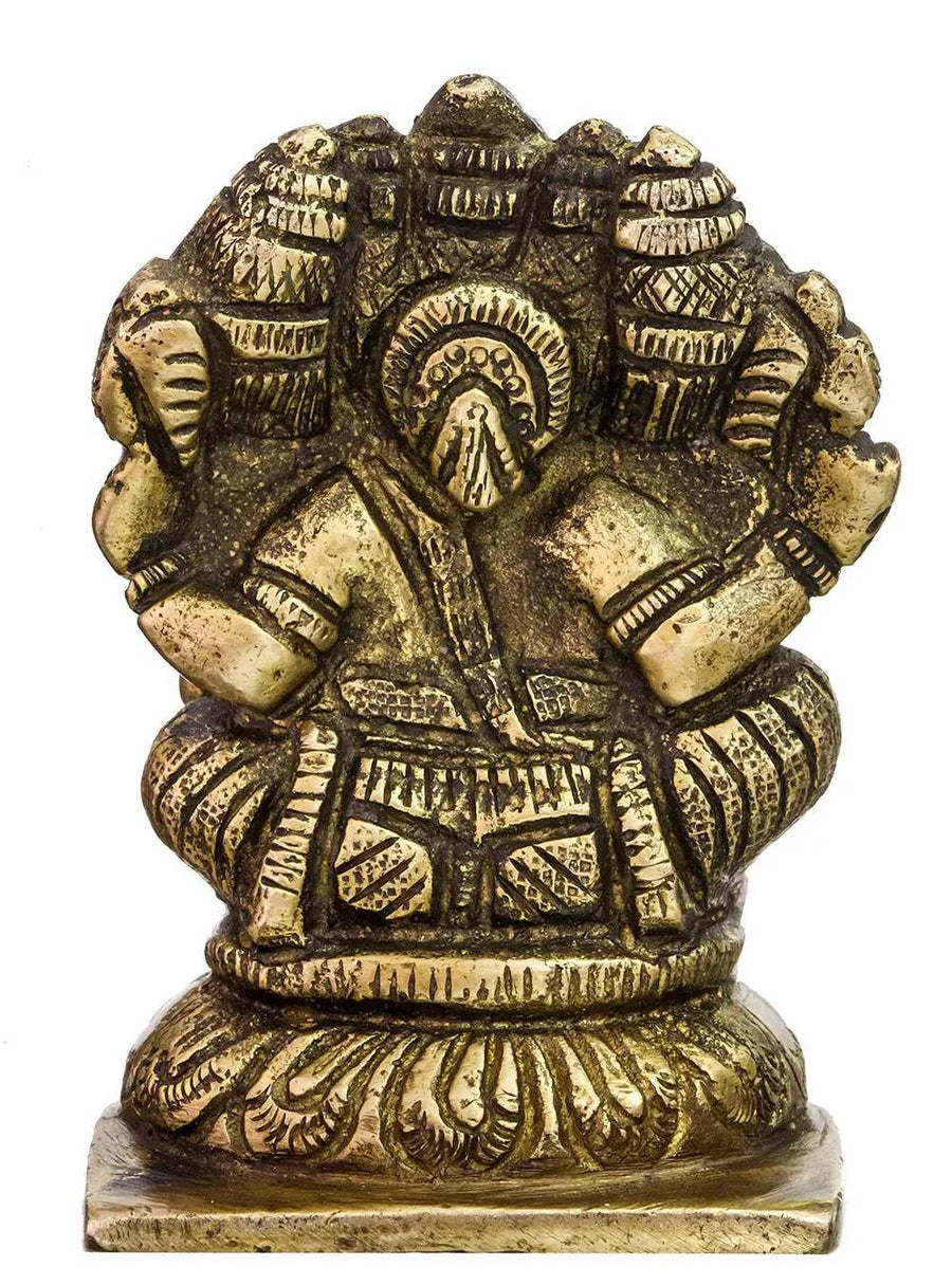 Small brass statue of Lord Ganesha with five faces 3 inches Craft Detail