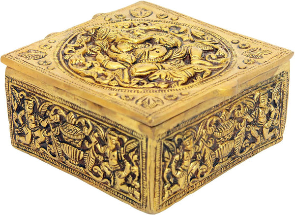 Natural Brass Lord Ganesha Box 4 inches Entryway Setting