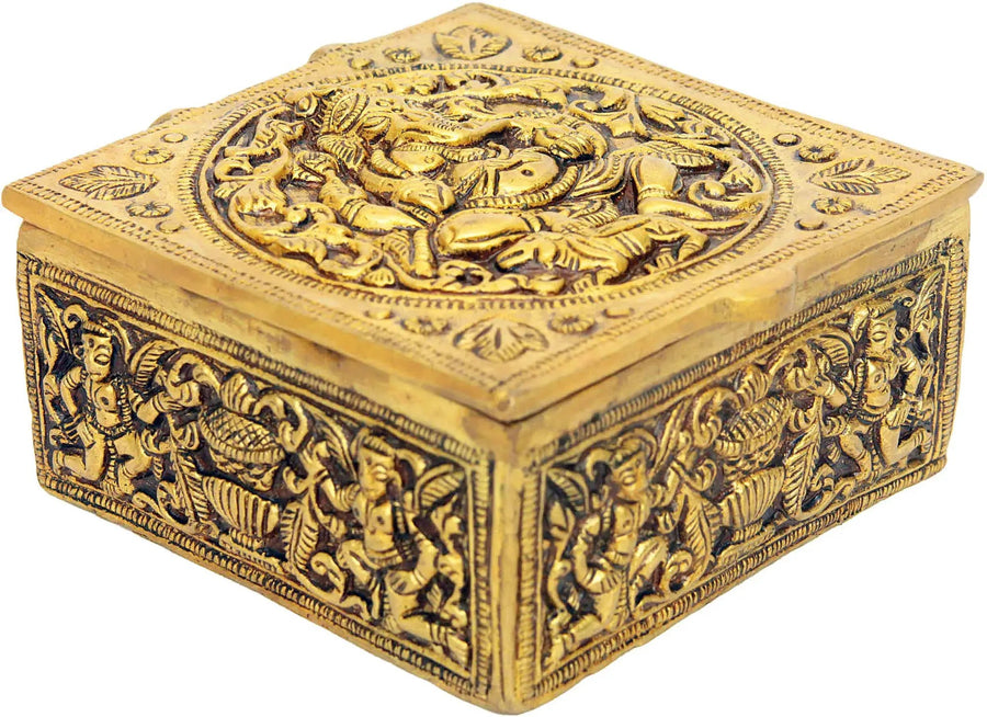 Natural Brass Lord Ganesha Box 4 inches Craft Detail