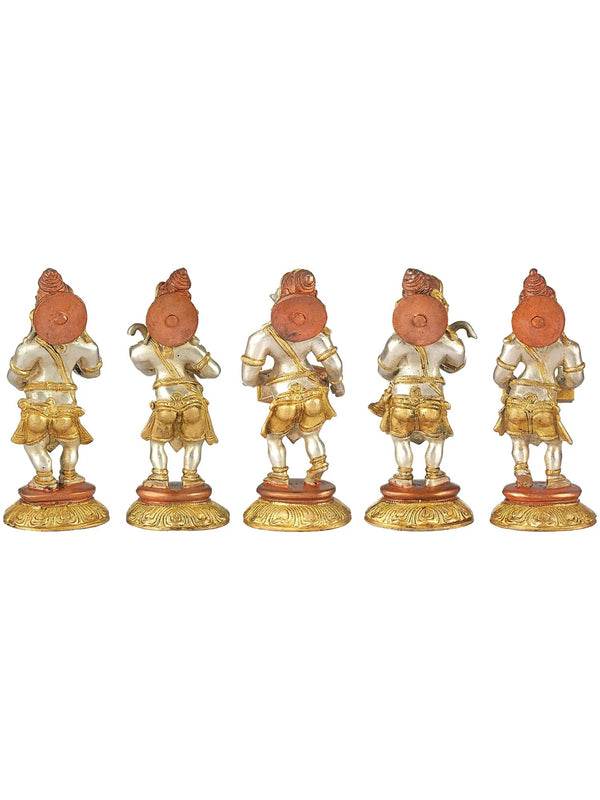 Brass Set of 5 in Musical Ganeshas 8 inches Study Setting