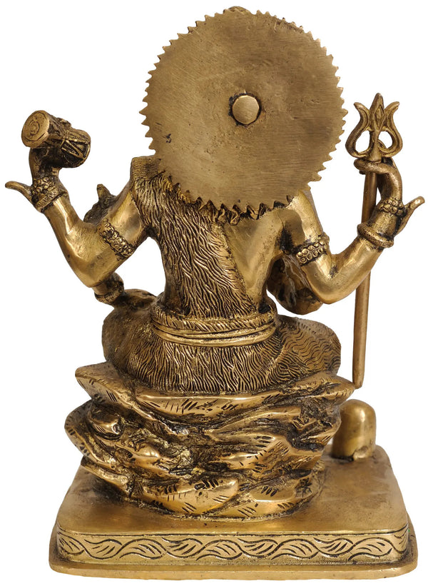 Handmade Brass Statue of Four-Armed Lord Shiva with Shiva Linga and Kamandalu 8 Inches Entryway Setting