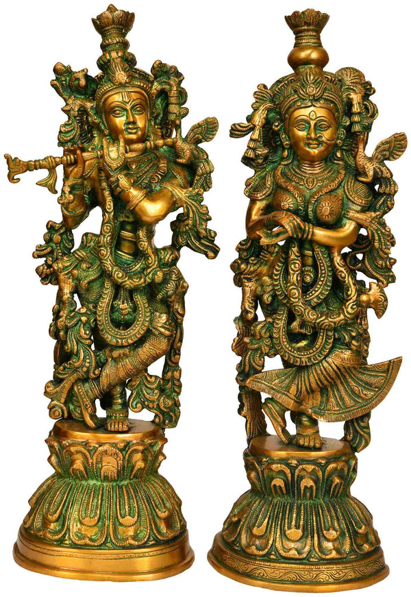 Handmade Brass Statue of Radha and Krishna 20 Inches Mandir Setting
