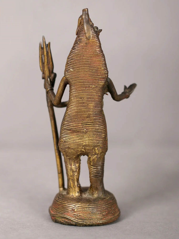 Small Tribal Lord Shiva Brass Statue 4 inches Study Setting
