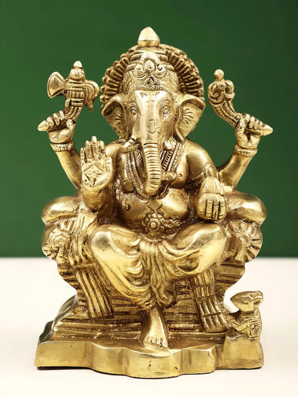 Brass Raja Ganpati Statue 5 inches Mandir Setting