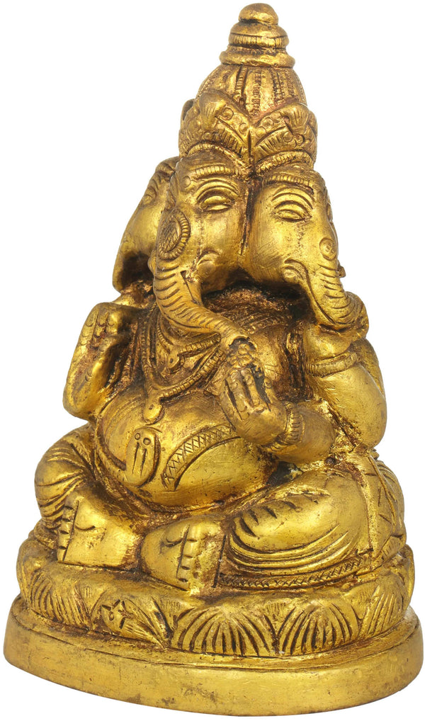 Brass Sculpture of Three-Headed Ganesha 4 inches Entryway Setting
