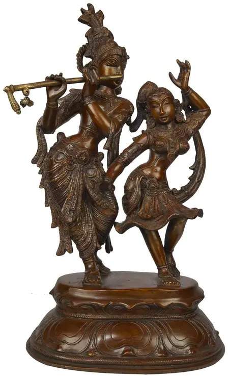 Chala Brass Statue of Radha and Krishna Engaged in Ecstatic Dance 16 INCHES Mandir Setting