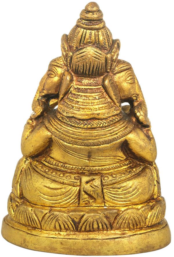 Brass Sculpture of Three-Headed Ganesha 4 inches Study Setting