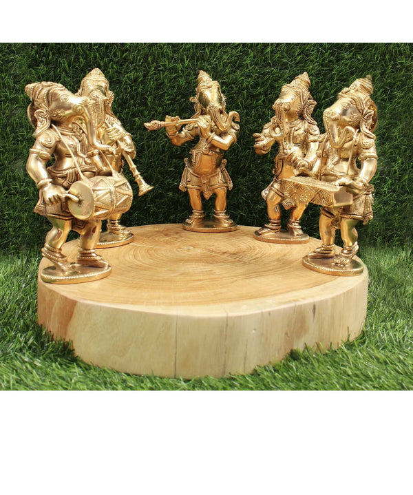 Brass Petite musical representation of Ganesha 7 inches Mandir Setting