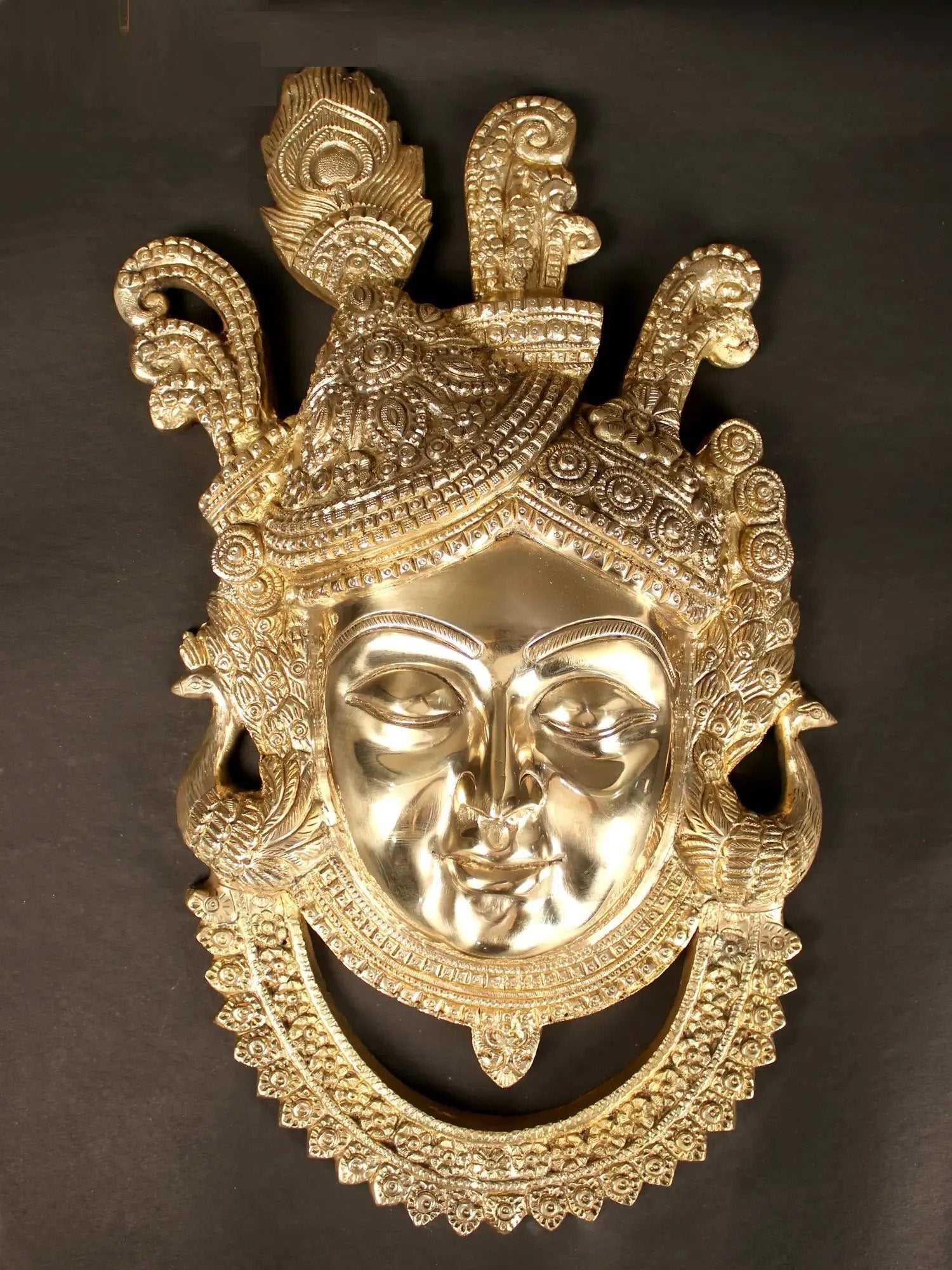 Natural Brass Shrinathji Wall Hanging Face Mask (Height: 18 Inches)