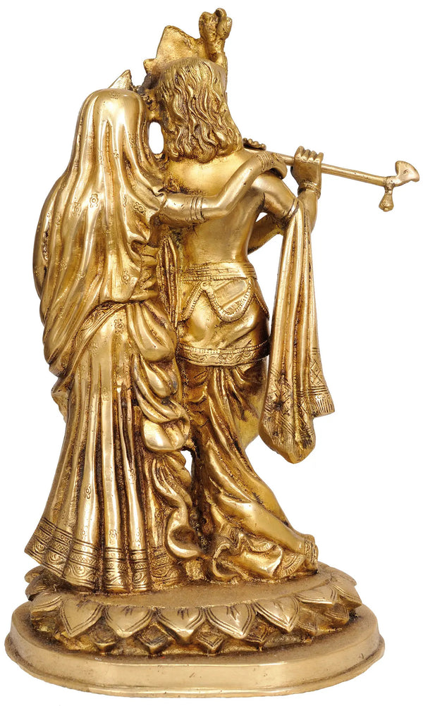Handcrafted Brass Statue of Radha and Krishna 14 Inches Entryway Setting