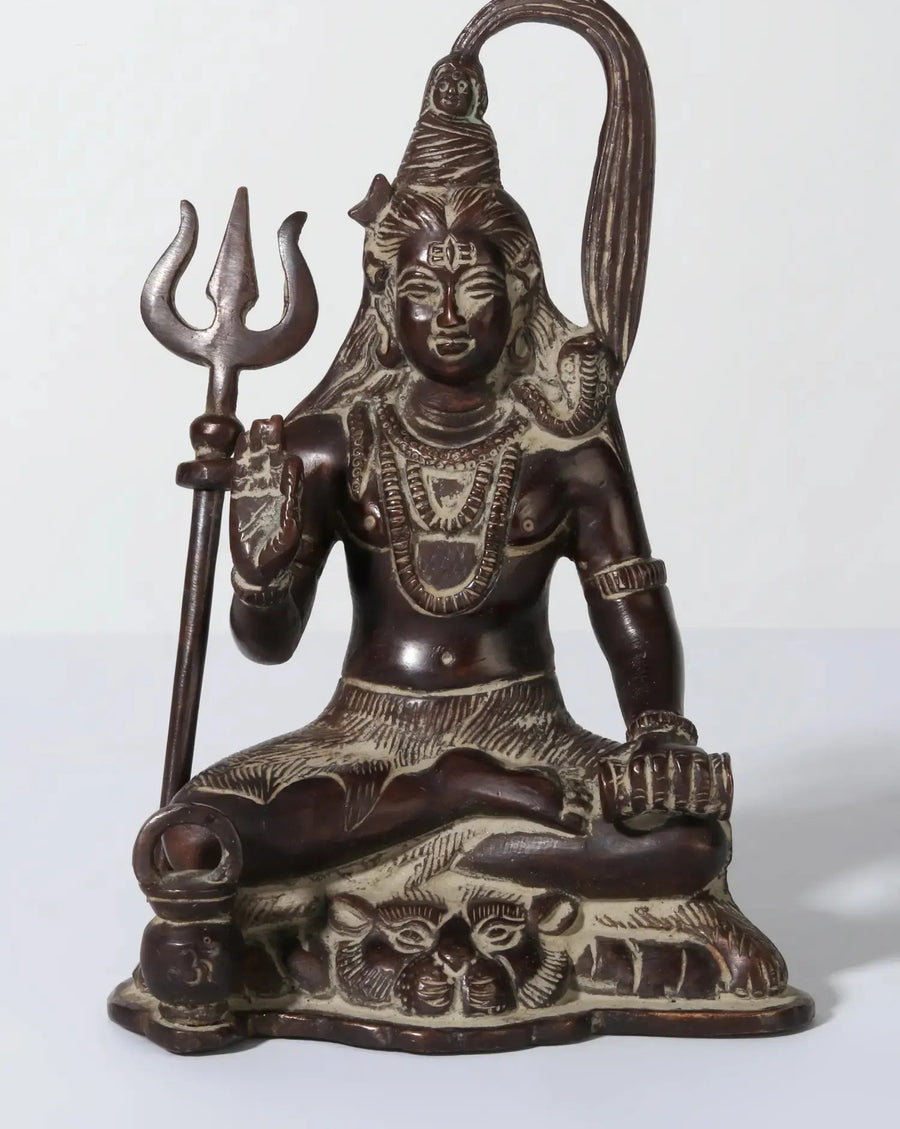 Brass Idol of Lord Shiva in a Blessing Gesture 6 Inches Craft Detail