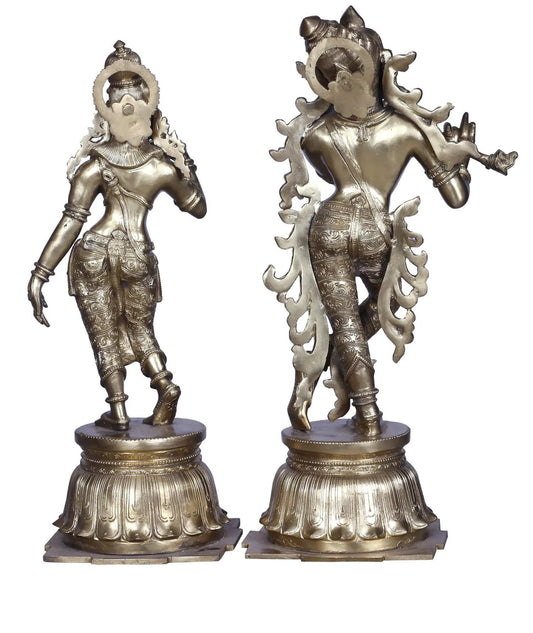 Brass Radha Krishna Statue Ideal for Home Temple (Height: 19 Inches)