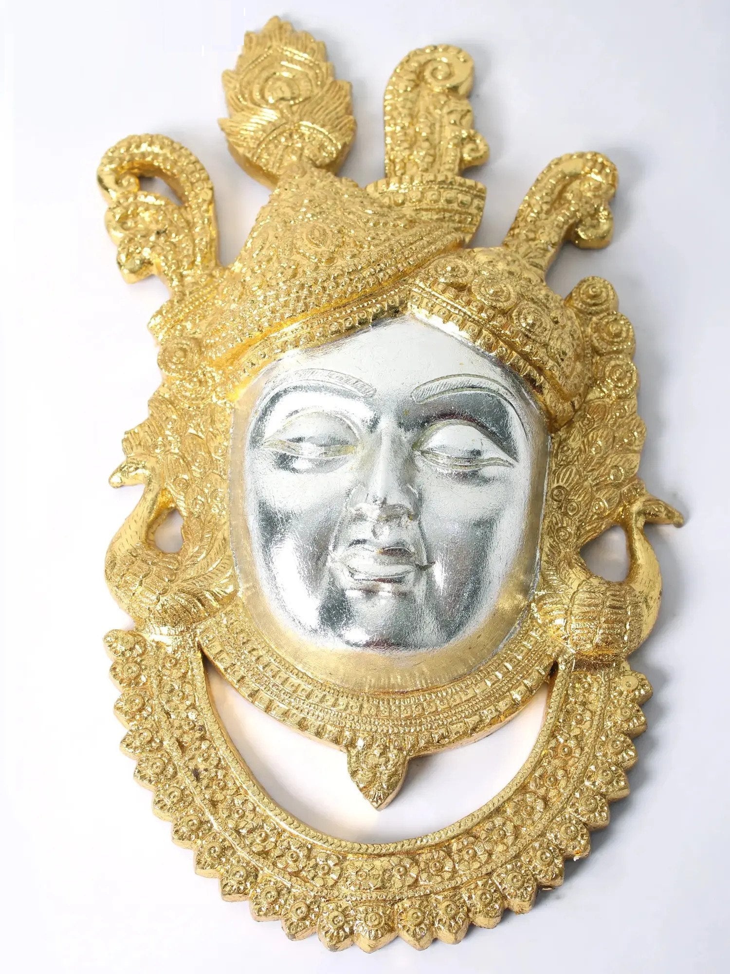 Brass Shrinathji Wall Hanging Face Mask Silver gold (Height: 18 Inches)