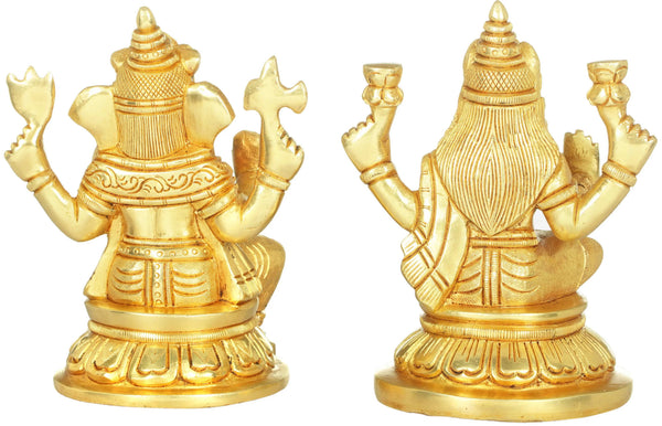 Brass Handmade Lakshmi Ganesha Pair 4 inches Study Setting