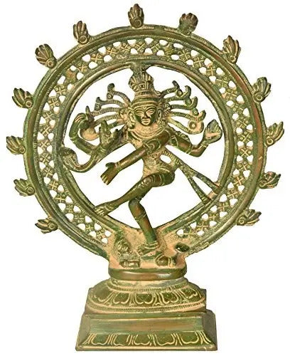Handcrafted Patina Brass Idol of Lord Shiva as Nataraja 9 inches Mandir Setting
