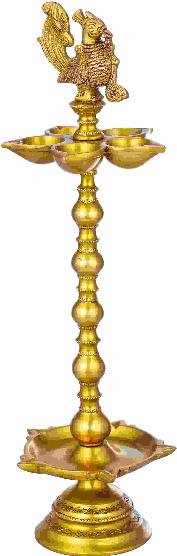 Handmade Gold Brass Ritual Lamp with Ten Wicks 17 inches Mandir Setting