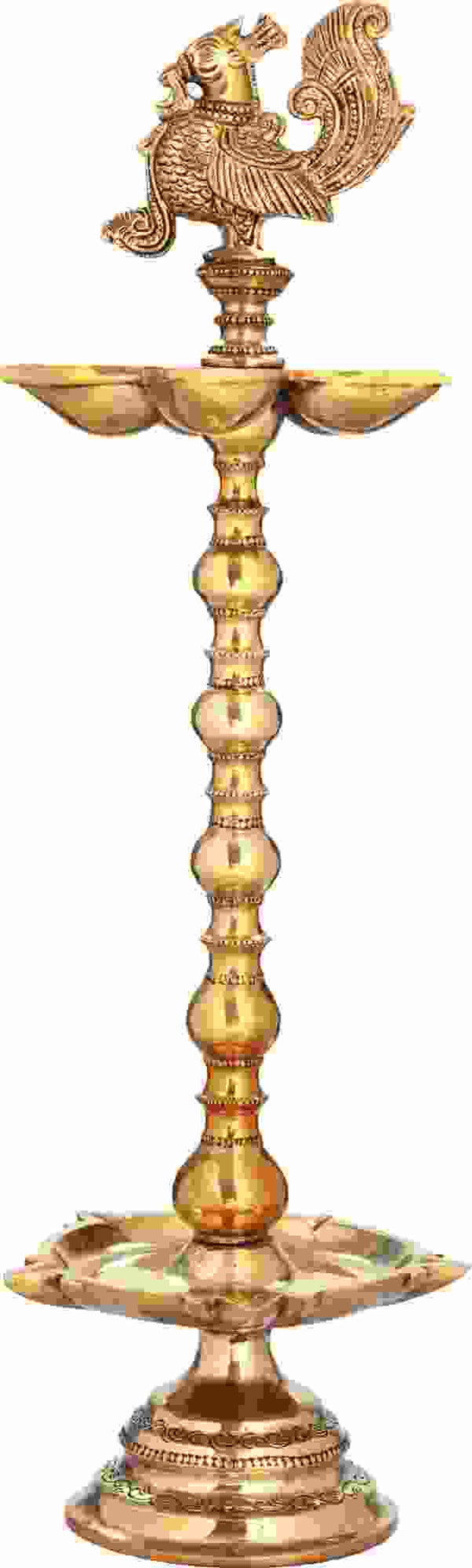 Handmade natural Brass Ritual Lamp with Ten Wicks 17 inches Mandir Setting
