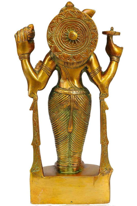 Brass Statue of Lord Vishnu as Dhanvantari - The Divine Physician 7 inches