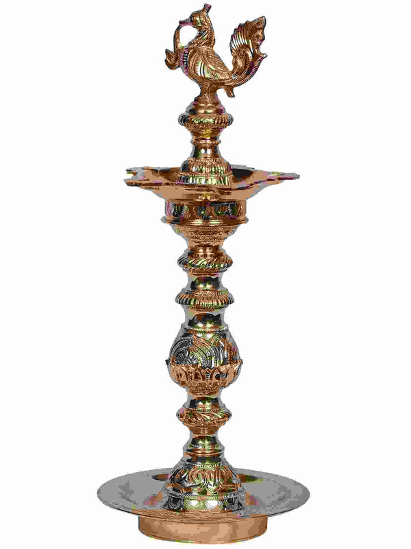 Brass Kuthu Vilakku (Oil Lamp) 14 inches Mandir Setting