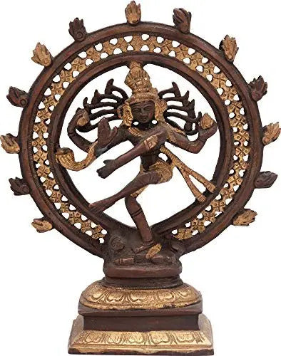 Handcrafted Brown gold Brass Idol of Lord Shiva as Nataraja 9 inches Mandir Setting