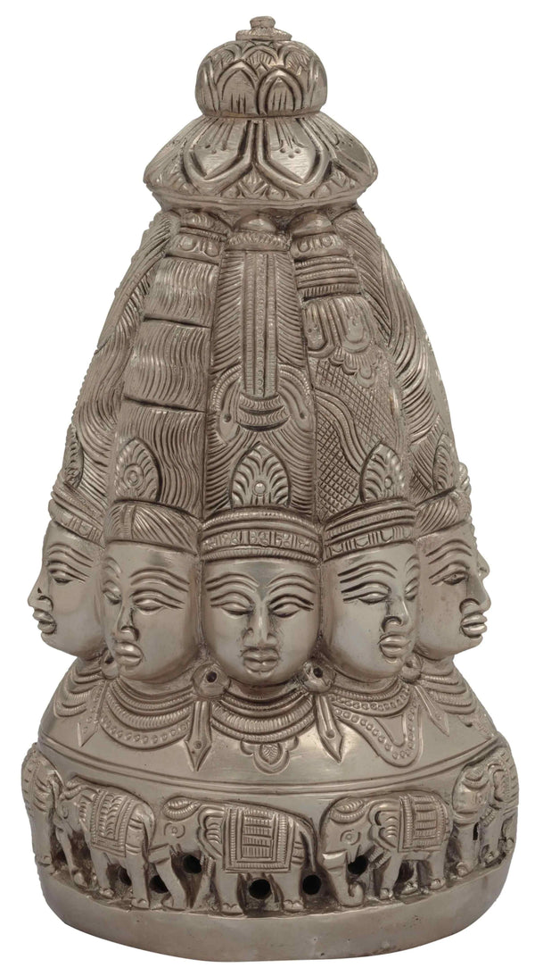 Ten-Faced Mukhalingam alluring silver Brass Idol | Handmade 7 inches Mandir Setting