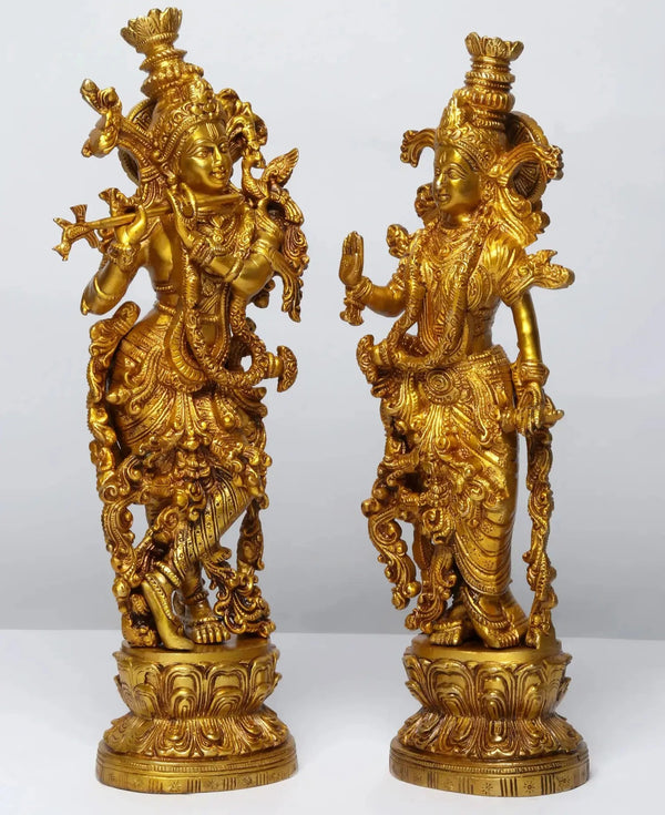 14" Brass Statue of Standing Radha Madhav (Krishna) 14 Inches Entryway Setting